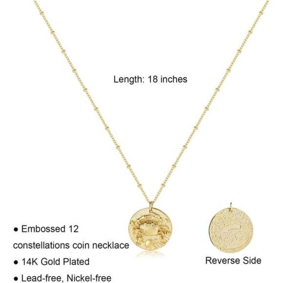Zodiac Coin Embossed Choker Necklace Disc 12 Constellation Astrology Horoscope - Picture 6 of 7